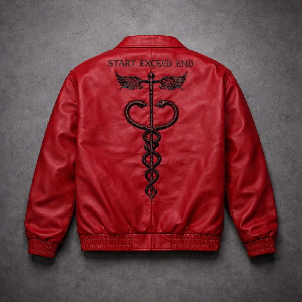 Inferno Serpent Gothic Rexine Jacket – Red Statement Edition