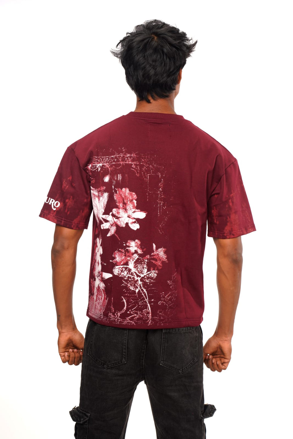 Crimson Bloom – Crop Oversized Tee