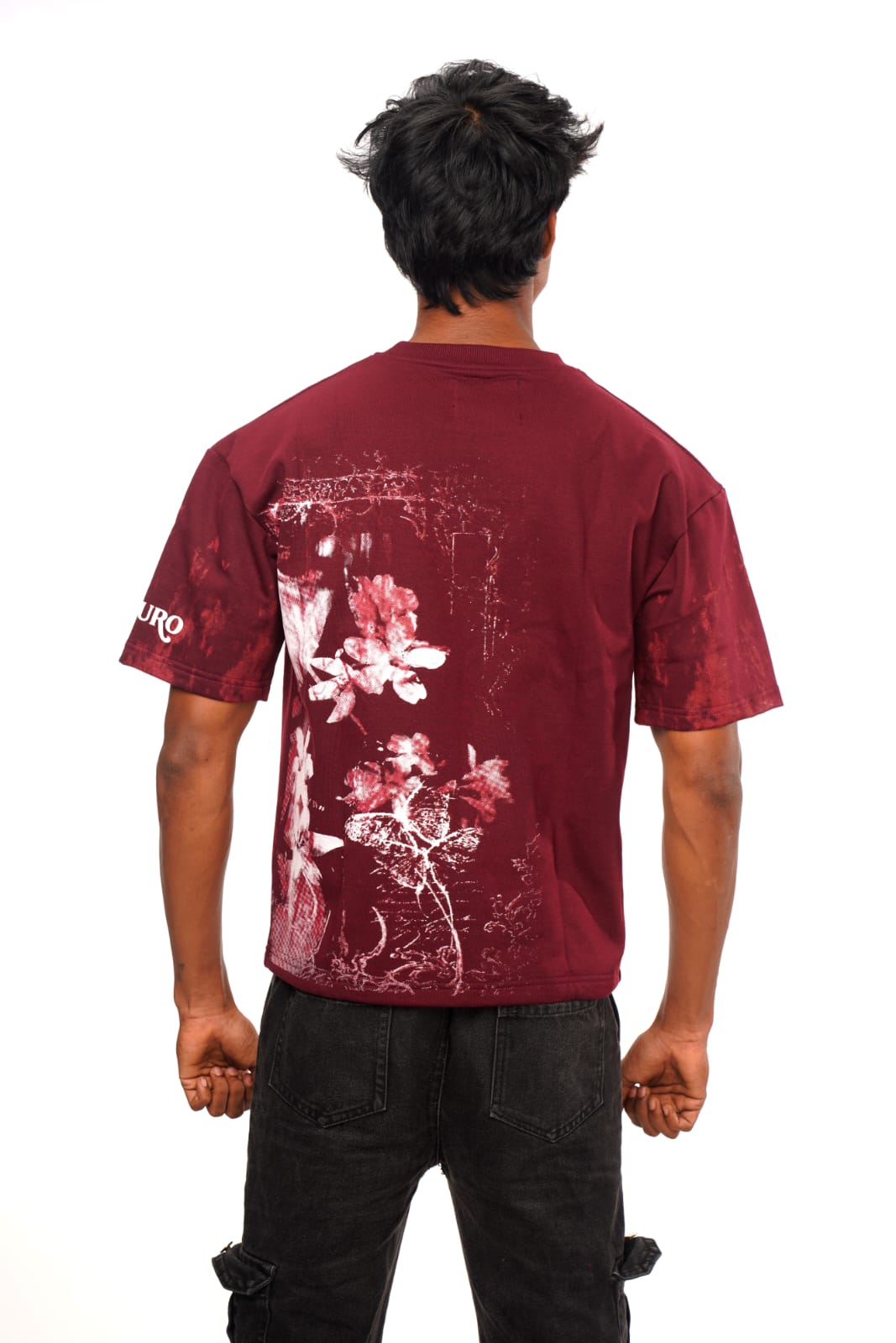 Crimson Bloom – Crop Oversized Tee