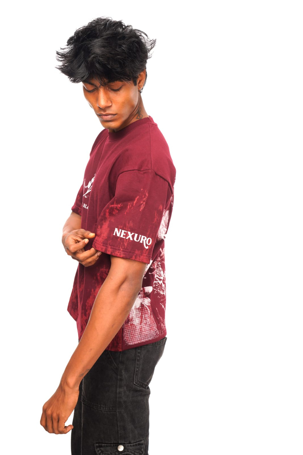 Crimson Bloom – Crop Oversized Tee